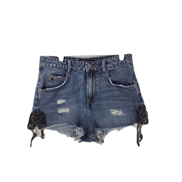Zara Pants - Zara Womens Size 4 Blue Denim Jean Cut Off Shorts Distressed